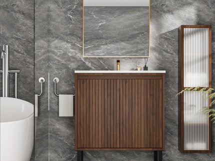 Bathroom Vanity With Ceramic Sink, Floor-Standing Design, Soft-Closing Drawers