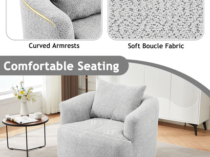 360° Swivel Barrel Sofa Chair With Throw Pillow, Upholstered Accent Chair