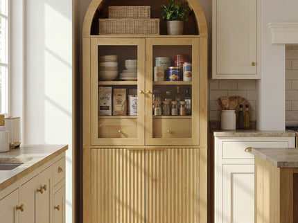 Fluted Tall Arched Pantry Cabinet With Adjustable Shelves