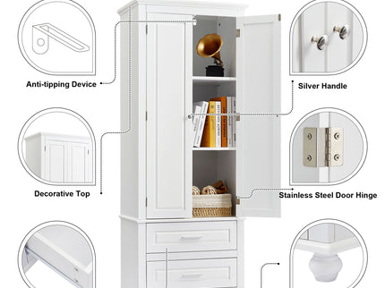 Tall Storage Cabinet With 2 Drawers For Bathroom