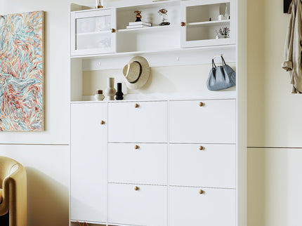 On Trend Multifunctional Tipping Bucket Shoe Cabinet With Storage Shelf & 6 Flip Drawers
