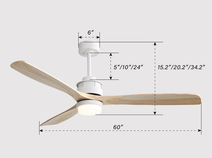 60" Ceiling Fan With Remote Control Light For Indoor And Outdoor Use - White