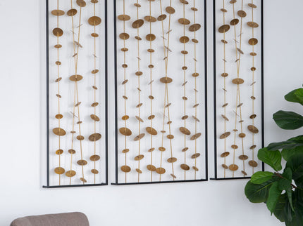 Metal Decorative Wall Art With Frame, Wall Decor For Living Room (Set of 3) - Gold