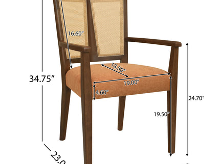 Mid Century Modern Arm Dining Chair Set With Rattan Backrest