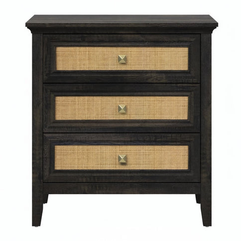 Nightstand With 3 Drawers, Tall End Table - Brown