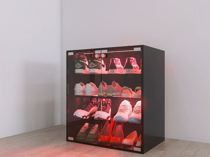 4 Layers Shoe Cabinet With Glass Door And Glass Layer Shoes Display Cabinet With LED Light Bluetooth Control - Black