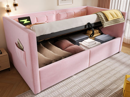 Upholstered Daybed With Hydraulic Storage And USB / Type - C Charging
