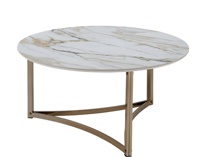 Aziz - Sintered Stone Top Round Coffee Table - White