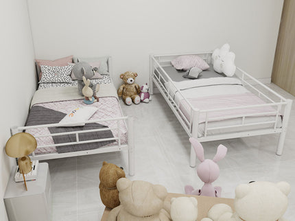 Metal Bunk Bed For Kids, Convertible Bedframe With Ladders & Guardrail