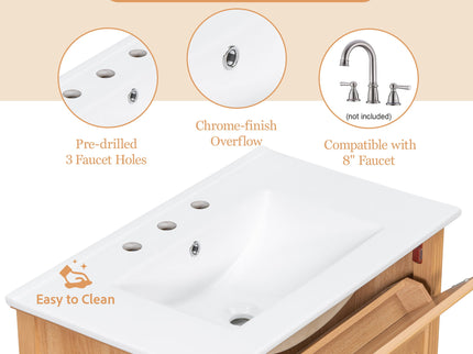 Bathroom Vanity With Sink, Flip Drawer & Adjustable Shelf - Natural