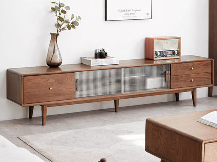 TV Cabinet With Chinese Changhong Glass Doors, Two Drawer Storage Space TV Standing
