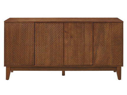TV Stand With Carved Geometric Doors Storage Cabinet, 4 Door Media Console For Living Room - Walnut