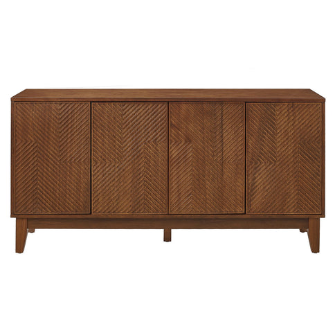 TV Stand With Carved Geometric Doors Storage Cabinet, 4 Door Media Console For Living Room - Walnut