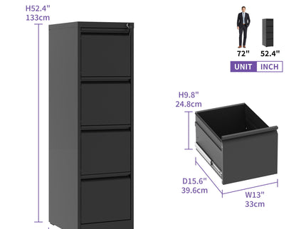 Steel Drawer Vertical File Cabinet With Lock For A4 Legal / Letter Size