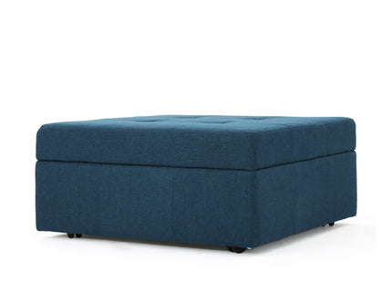 Flip Top Ottoman With Tufted Waffle Stitch And Rolling Casters - Navy Blue