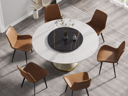 Modern Artificial Stone Round Carbon Steel Base Dining Table, Artificial Stone Turntable