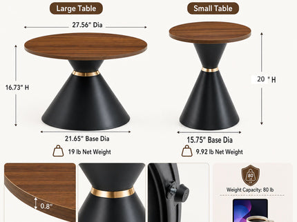 2 Piece Round Coffee Table Set For Living Room