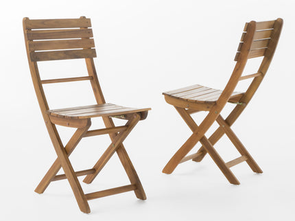 Outdoor Foldable Wood Dining Chair With Slat Design (Set of 2)