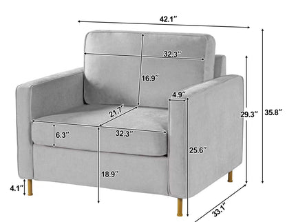 Accent Chair Upholstered Single Sofa With Square Arms, Sewn Pillow Back For Living Room