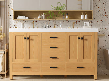 Bathroom Vanity With Double Sink, Soft Close Doors & Drawers Handles - Wood