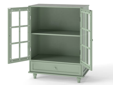 Minimalist Buffet Cabinet With Double Glass Doors And Drawer
