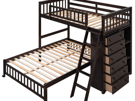 Bunk Bed With 6 Drawers And Flexible Shelves, Bottom Bed With Wheels