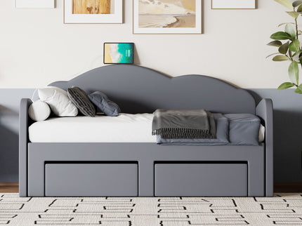 Upholstered Daybed With Cloud-Shaped Backrest, Trundle & 2 Drawers And USB Ports