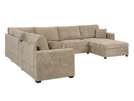 Modular 5 Seat U-Shape Sectional Sofa With Chaise Lounge, Built In Cup Holders And Storage Drawer