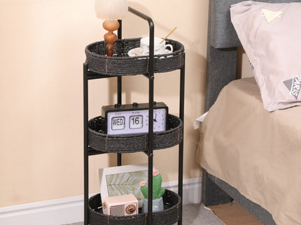 Modern 3 Tier Handwoven Side Table With Oval Organizer