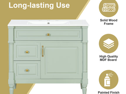 Freestanding Bathroom Vanity With Sink, Adjustable Shelf, Flip Drawer