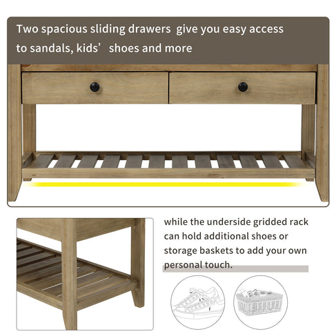 Shoe Rack With Cushioned Seat And Drawers Multipurpose Entryway Storage Bench Wash - Gray Wash
