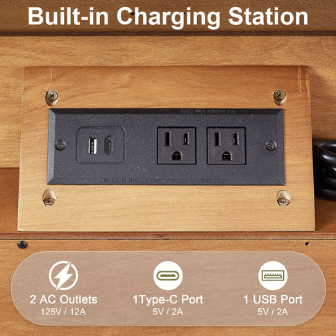 Nightstand With Charging Station Bedside Table With Drawer And Double Door Storage