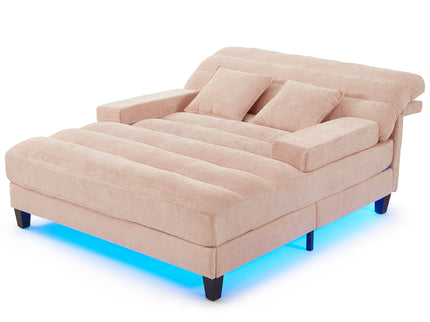 Chaise Bed Lounge Sofa Chair With Adjustable Backrest And LED Light Strip