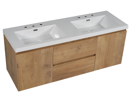 Double Sink Bathroom Vanity, Cabinet & Soft Close Doors, Divided Drawers, Wall Mounted Storage - Wood