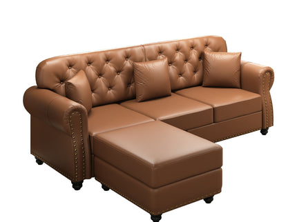 Upholstered Sofa With Nailhead Trim, Rolled Armrests With Ottoman