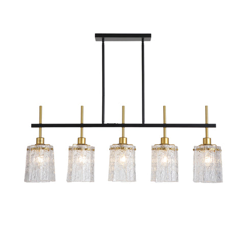 Chandelier 5 Light, Fixture Over Table - Black / Gold