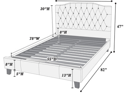 Modern Bed Frame With Tufted Upholstered Headboard