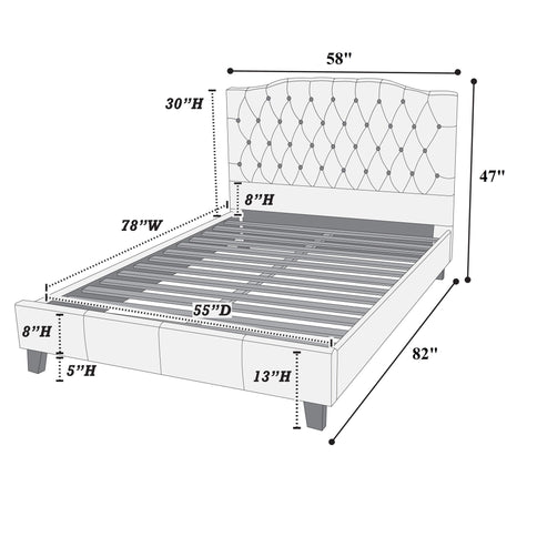 Modern Bed Frame With Tufted Upholstered Headboard