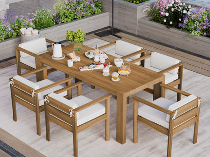 Rustic Patio Dining Set For 6 With Removable Cushions