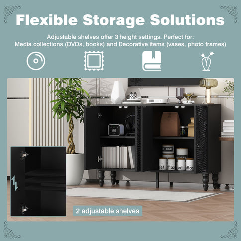 Modern TV Stand With 2 Spacious Storage Space And Anti-Tip Device