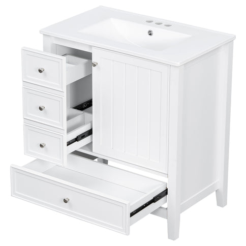 Modern Bathroom Vanity With Sink, 1 Cabinet & 3 Drawers