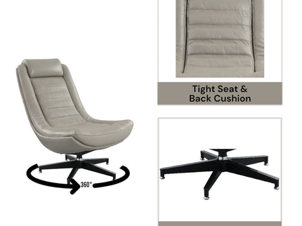 Piran - Top Grain Leather Accent Chair With Swivel - Twilight