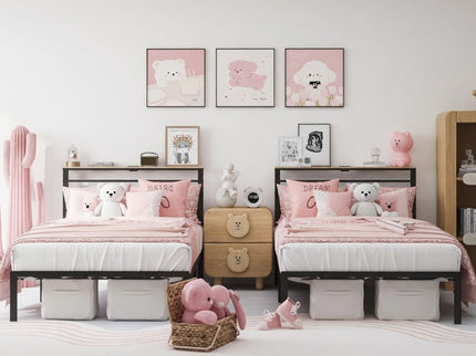 Platform Bed Frame With Charging Station & Headboard Shelves
