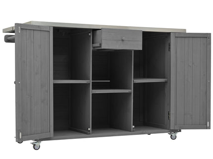 Outdoor Kitchen Island With Stainless Steel Top, Ample Storage Space, Towel And Spice Racks And A Bottle Opener