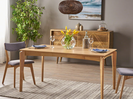 Mid Century Dining Table, Rubberwood With Walnut Veneer - Natural Oak