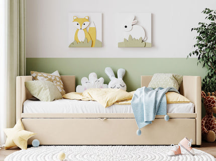 Twin Size Upholstered Daybed With Pop Up Trundle