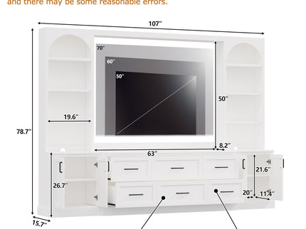 Arched Entertainment Center Wall Unit With 6 Drawers, Large TV Stand With Bookshelves
