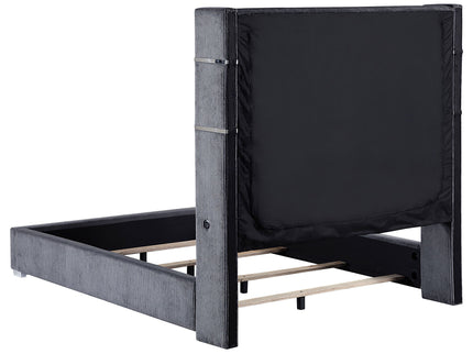 Haven - Upholstered Queen Bed With Integrated Flame Box - Gray