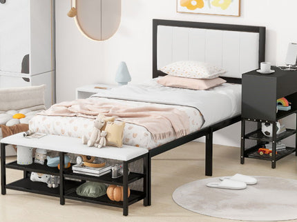 Platform Bed With 2 Tier Storage Shelves, Storage Cabinet