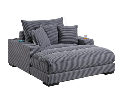 Upholstered Chaise Lounge With Cup Holders USB Port And Pillows